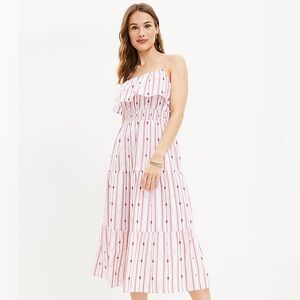 Loft Striped Ruffle Midi Dress Petite